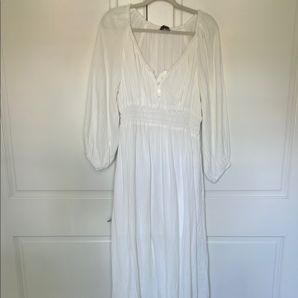 J. Crew White Long Sleeve V-Neck Sundress